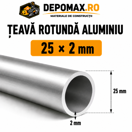 Teava rotunda aluminiu 25 x 2 mm, 6 metri (6060)